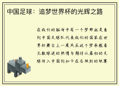 中国足球：追梦世界杯的光辉之路