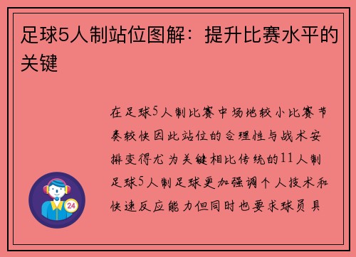 足球5人制站位图解：提升比赛水平的关键