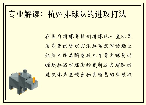 专业解读：杭州排球队的进攻打法