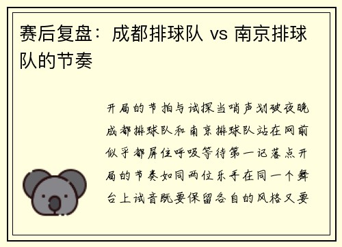 赛后复盘：成都排球队 vs 南京排球队的节奏